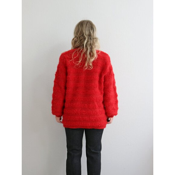 1980's Vintage Fuzzy Mohair Heart Button Cardigan ~ Women's Medium LG XL 80's - Picture 5 of 9